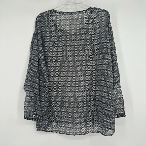 Old Navy Black Sheer Boho Top Split Neck Drop Shoulder Dolman Sleeve Size XL - Picture 7 of 10